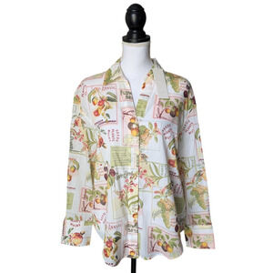 Calypso St Barth Seed Floral Print Button Down Blouse New Size Large Semi Sheer